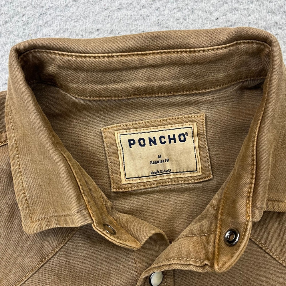 Poncho Western Pearl Snap Shirt Outdoors Mens M Brown Regular Fit